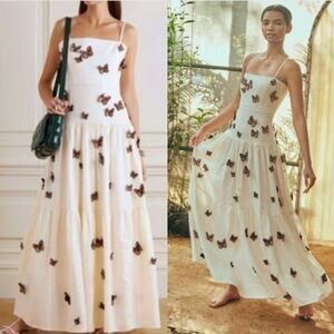 Agua By Agua Bendita Lima Embroidered Butterfly Linen Maxi Dress Size Small